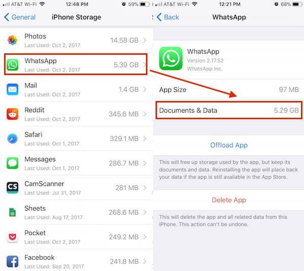 check whatsapp storage