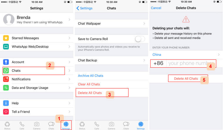  delete whatsapp all chats from settings