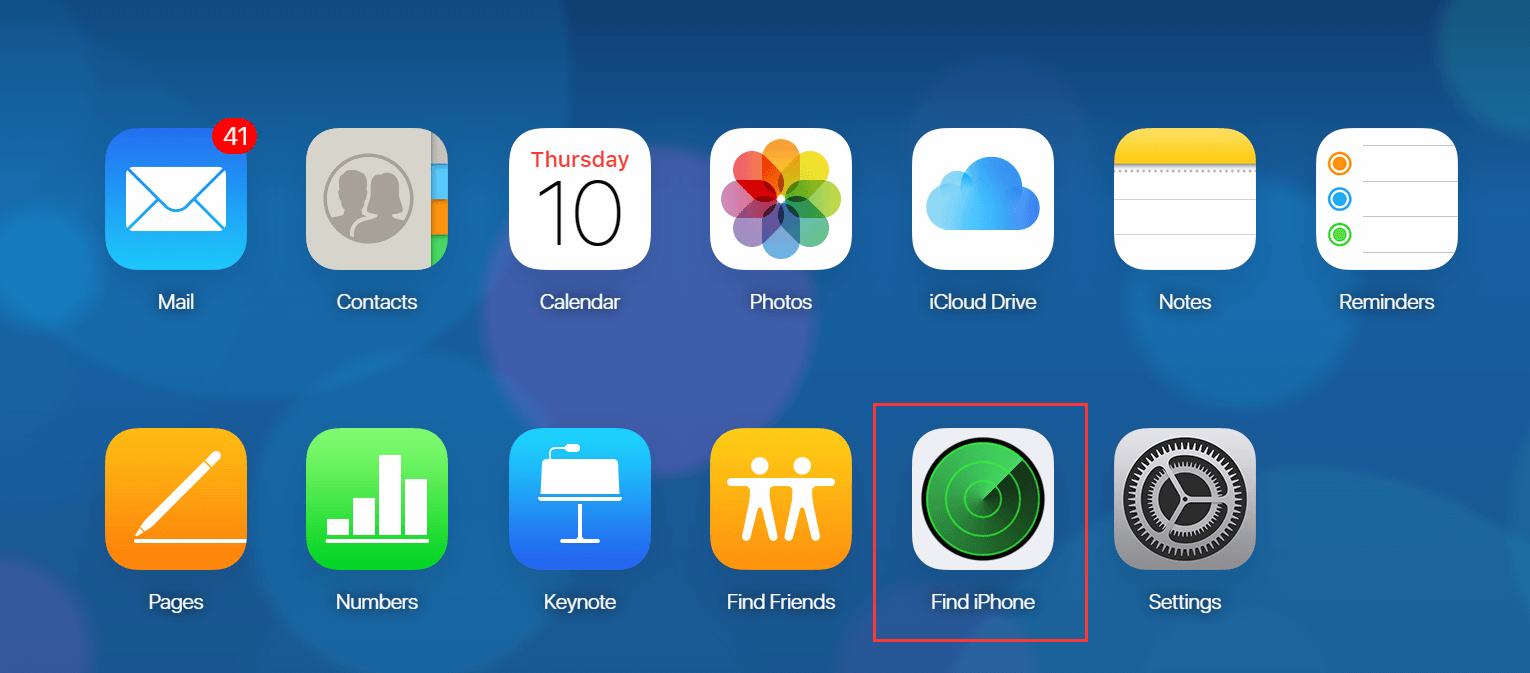 navigate to Find iPhone
