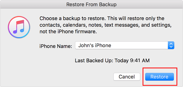 choose an iTunes backup to restore