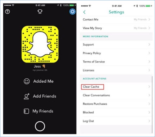 clear snapchat cache step1