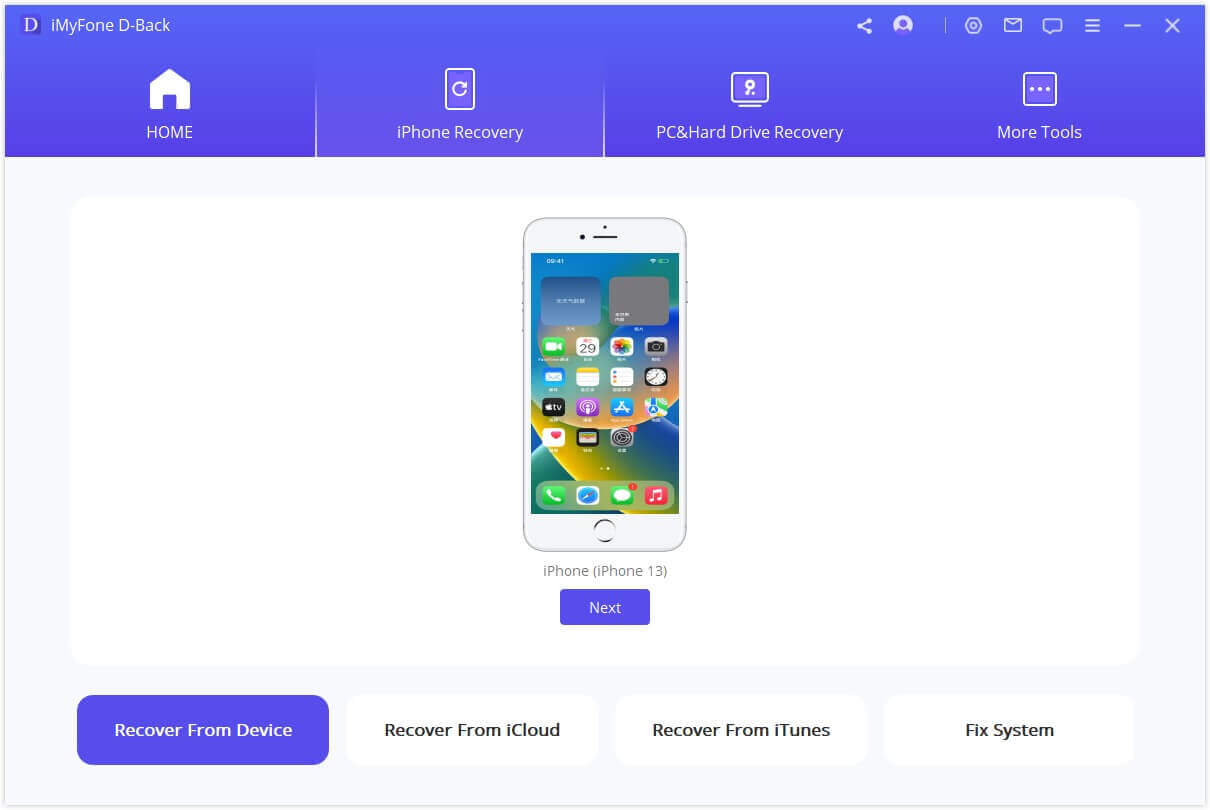 iMyFone D-Back connect ios device
