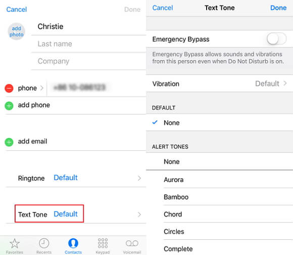 customize text tone for contacts