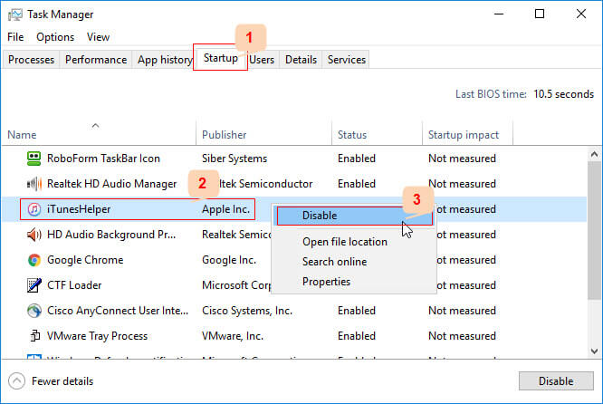  Disattiva iTunesHelper Windows 