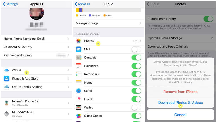 download photos and videos when turn off iCloud photo library