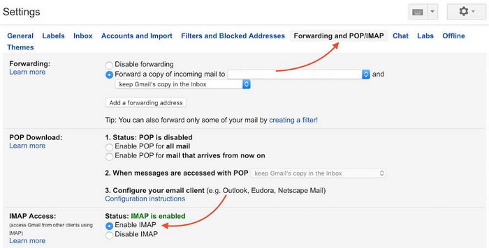 enable IMAP for gmail