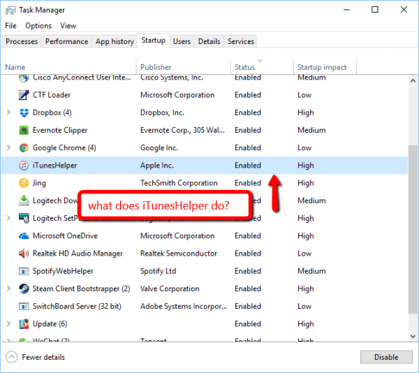 disable itunes helper windows 10