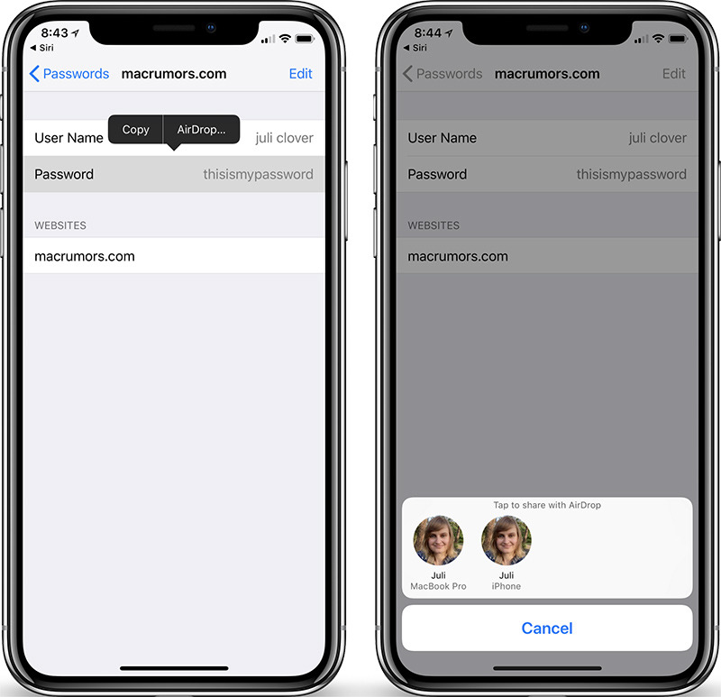 share passwords ios 12