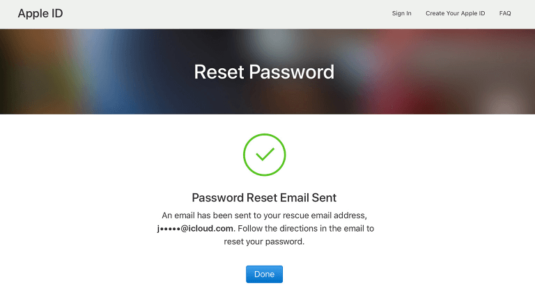 password reset email sent