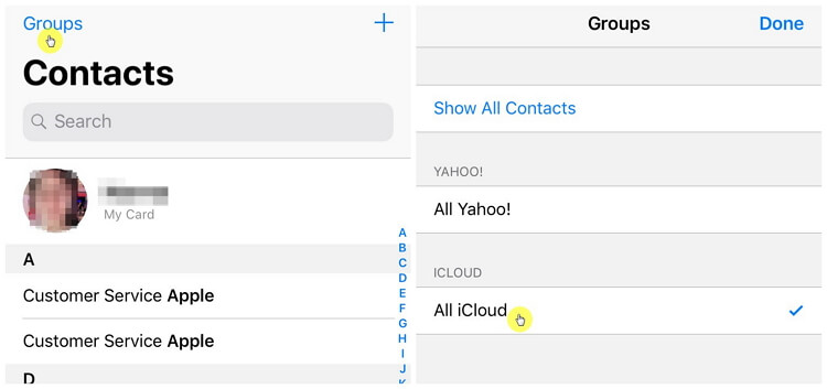 choose iCloud as default contacts account