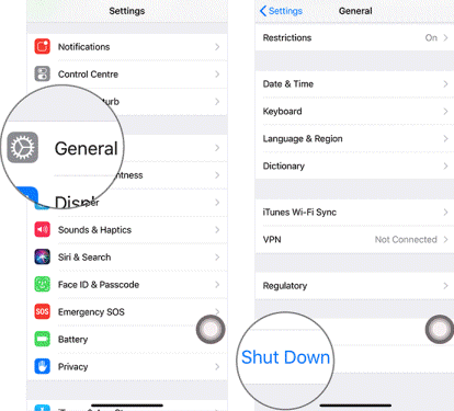 shut down iPhone X from settings
