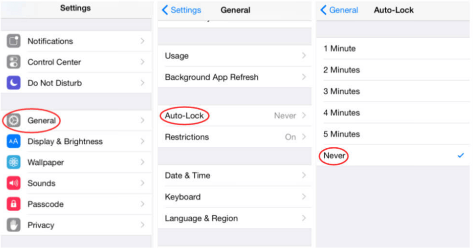 turn off auto lock old ios versions