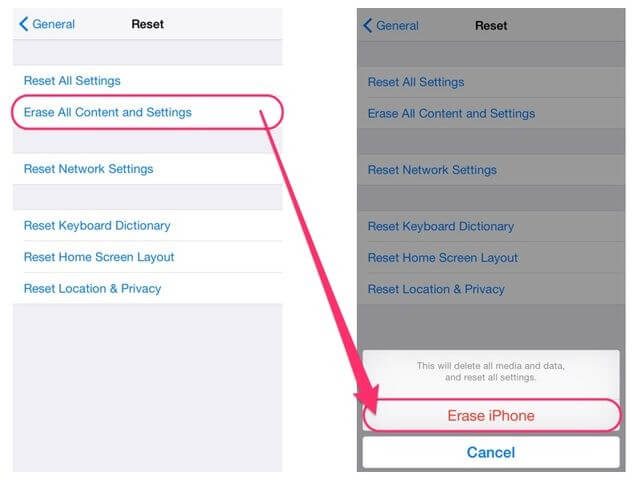 restore iphone by settings