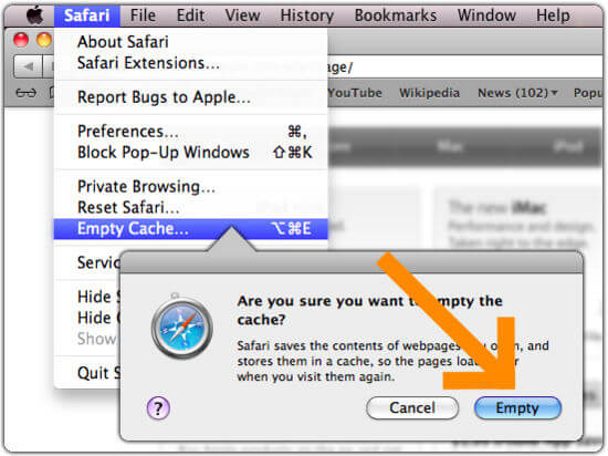 reset safari cache