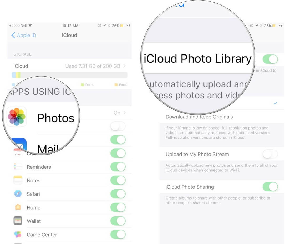 use setup icloud photo library