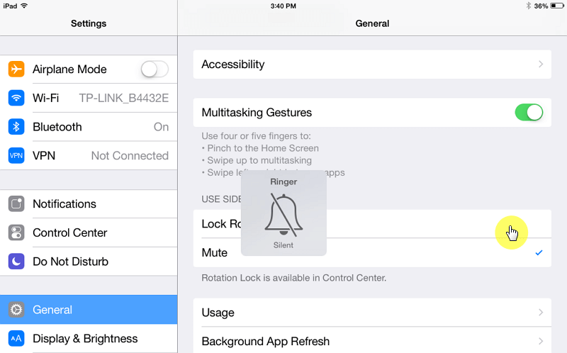 iPad lock rotation