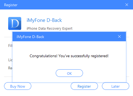 iMyFone D-Back successful registration