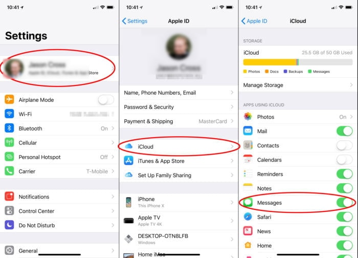 Messages in iCloud settings