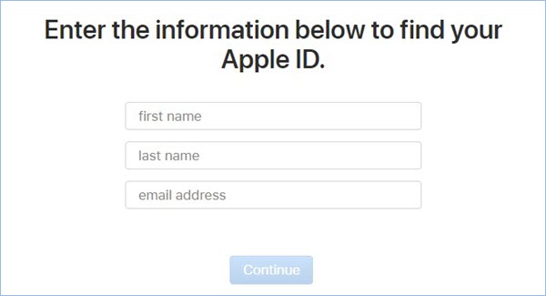 introduceți informații pentru a găsi ID-ul Apple