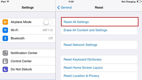 reset all settings on iphone