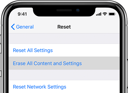 erase all content and settings on iPhone