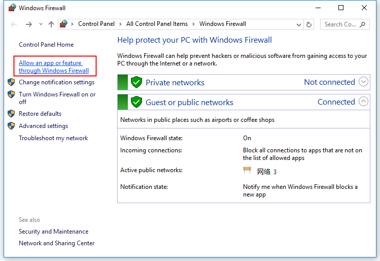 Allow an app or feature through Windows Firewall