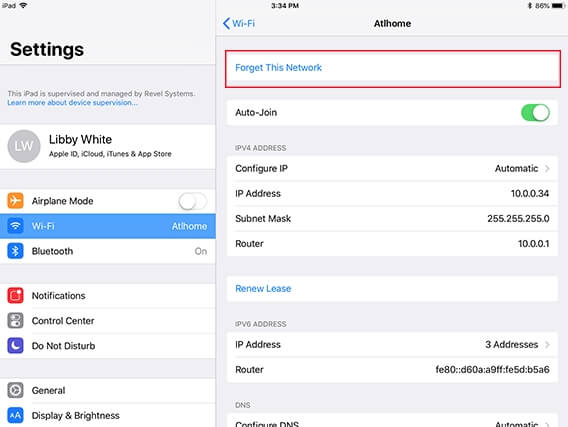 forget this network on ipad