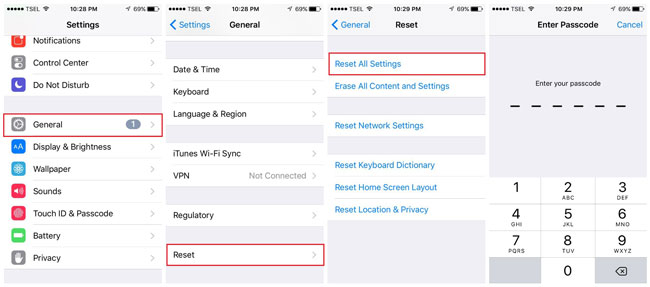 reset all settings on iPhone