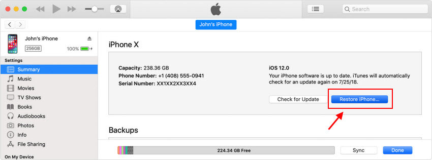 restore iphone x with itunes