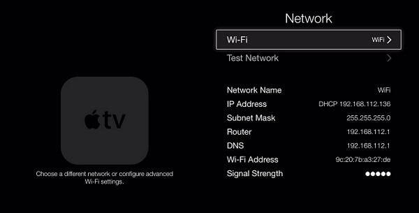 change apple tv network settings