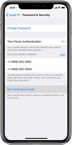 get verification code in settings