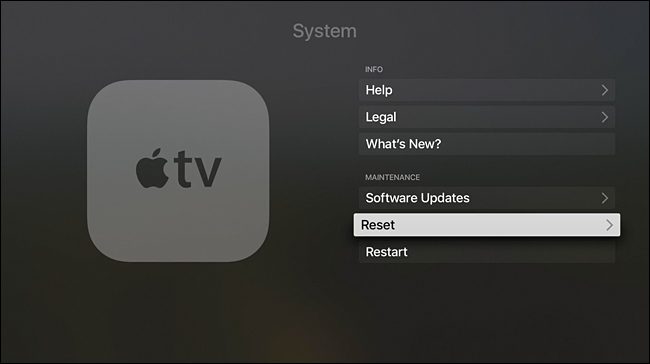 reset apple tv 4k