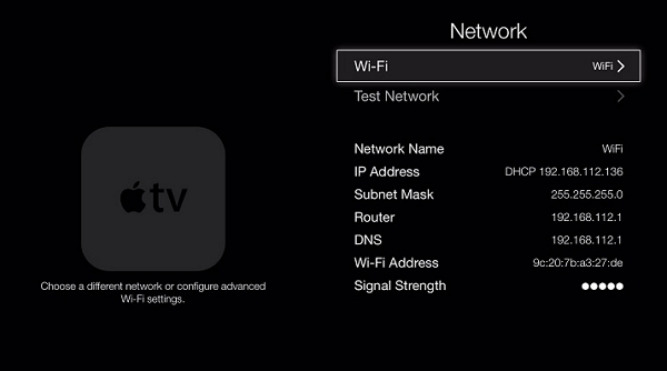 test network settings on apple tv