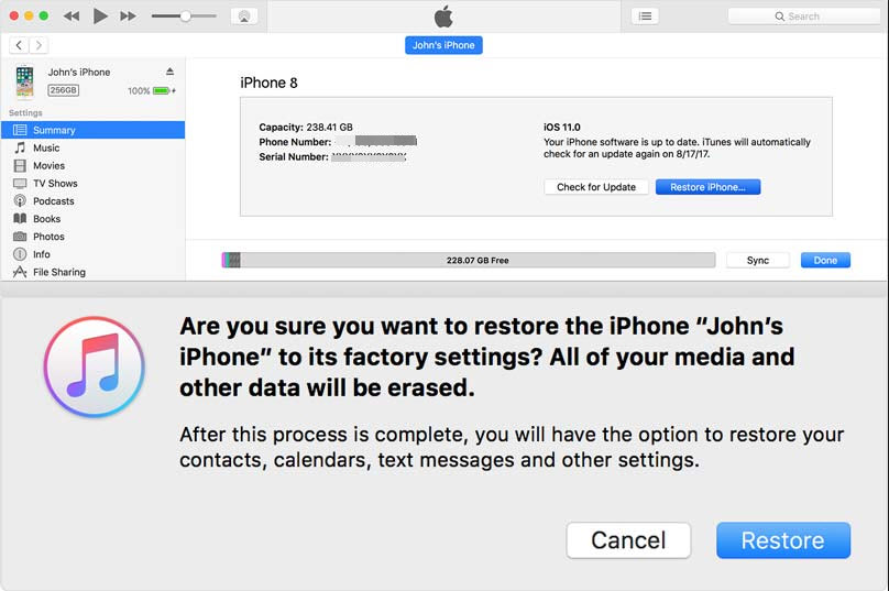 restore iphone from itunes