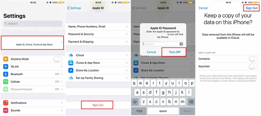 sign out of iCloud account to fix iphone keeps asking for old apple id password