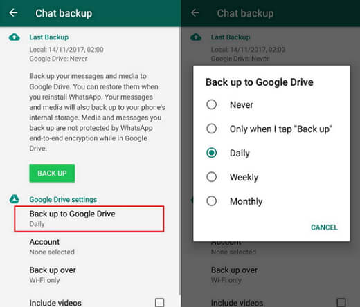 backup whatsapp to google drive