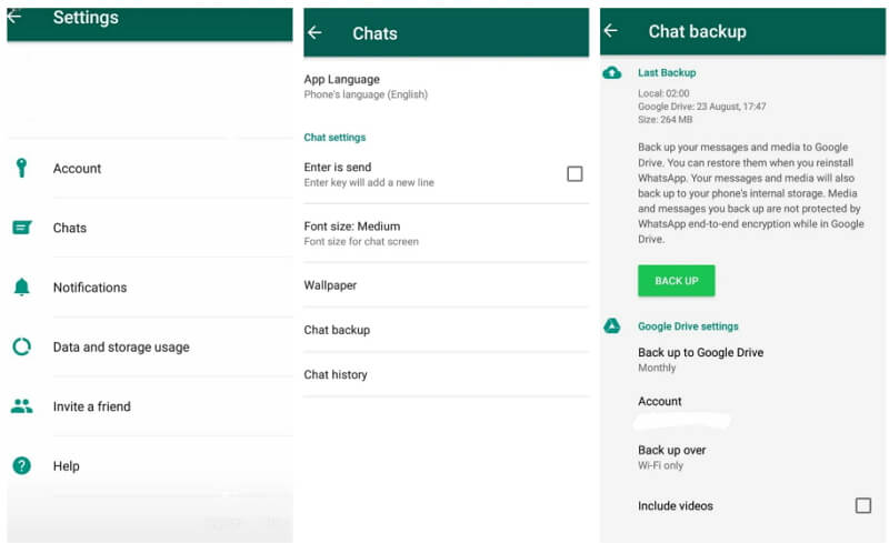 Backup And	roid WhatsApp Messages to Google Drive