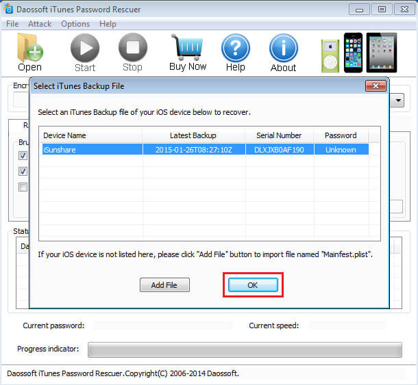 Daossoft iTunes Password Rescuer import file