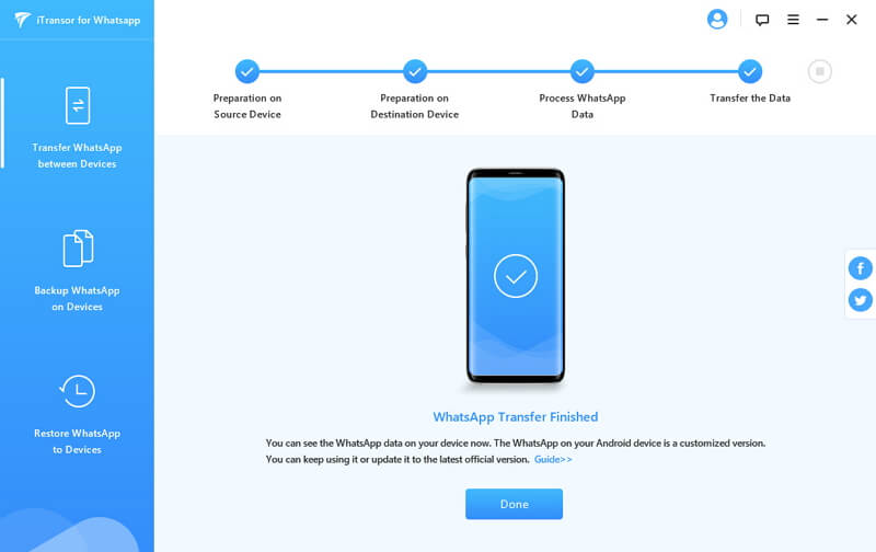 transfer WhatsApp from android to android finished