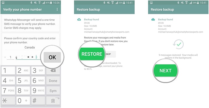 restore whatsapp from google drive