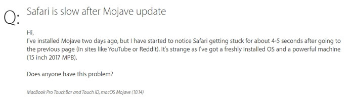 user is complaining safari is slow on mac