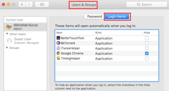 disable login items on mac