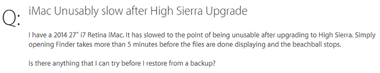 imac slow after high sierra upgrade