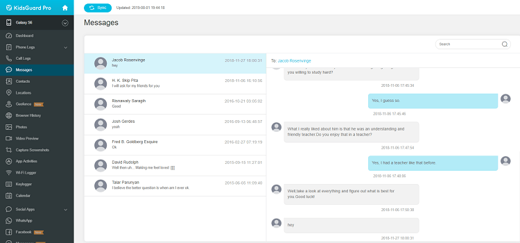 read messages from kidsguard pro dashboard