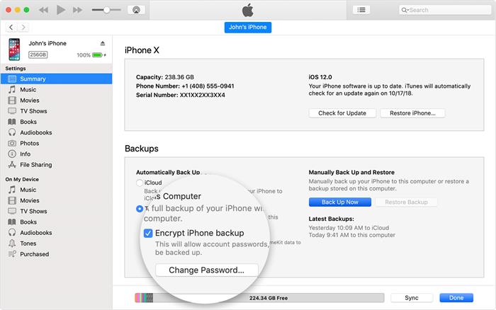 encrypt itunes backup