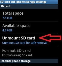 unmount sd card