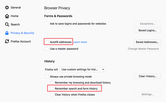 disable autofill in firefox