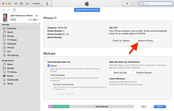 restore iphone 11 with itunes