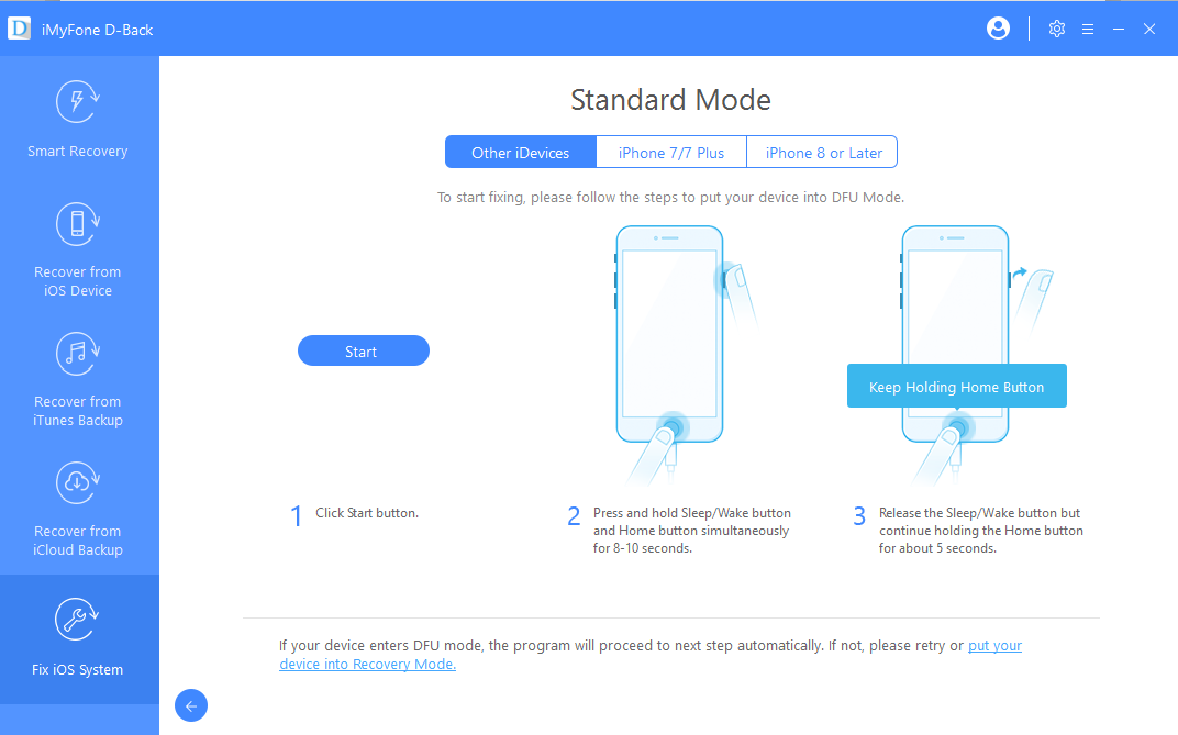 Choose Standard mode to repiar your iPad