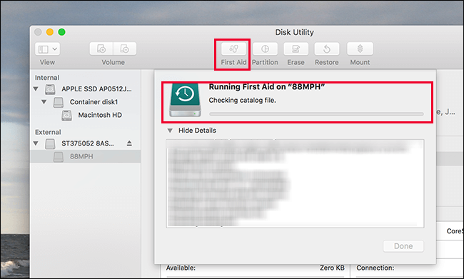 run disk utility first aid